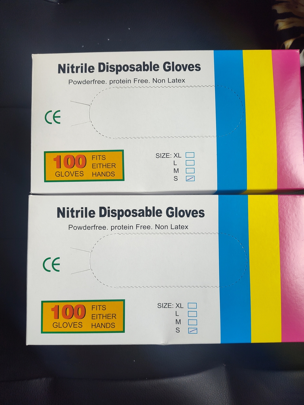 Nitrile Disposable Gloves - White with Blue/Yellow/Pink Accents